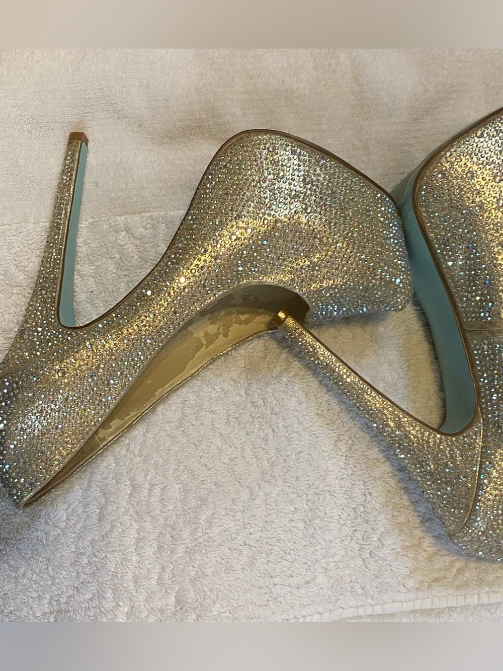 Betsy Johnson wish crystal/rhinestone platform, stilettos size 8 1/2